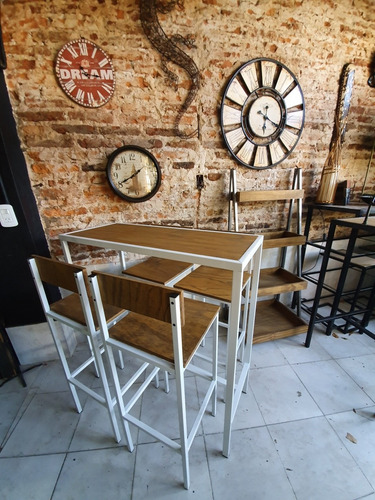 Imagen 3 de 6 de Mesa Barra Bar 100x40x105 + 4 Taburetes C/respaldo Blanco