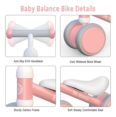 Bicicleta De Equilibrio Para Bebés, Rosa, 4 Ruedas Sin Pedal