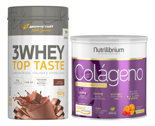 Whey Protein 3w Top Taste + Colágeno Hidrolisado Verisol Sabor Chocolate