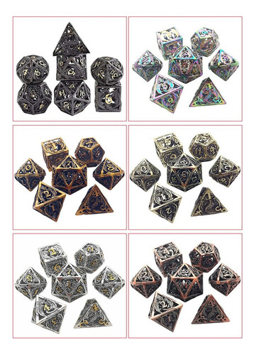 / Juego De Dados De Metal Hueco De 7 Piezas Dnd Con Estuche