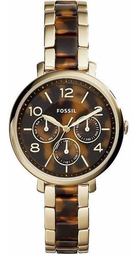 Reloj Fossil Es3925 Para Mujer Multifuncion Fechador Am/pm Color de la malla Marrón Color del bisel Dorado Color del fondo Marrón