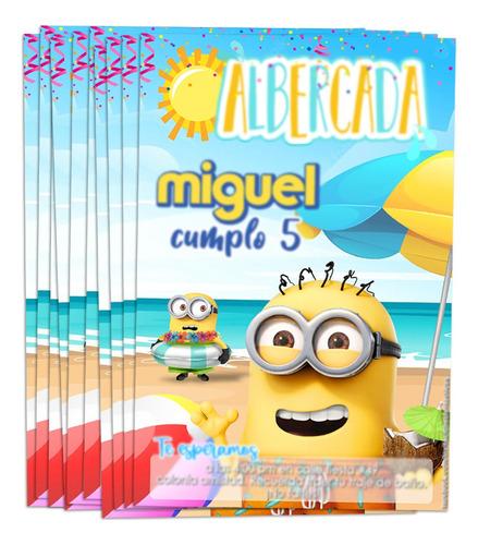 30 Invitaciones Minions Albercada Fiesta Piscina Impresas