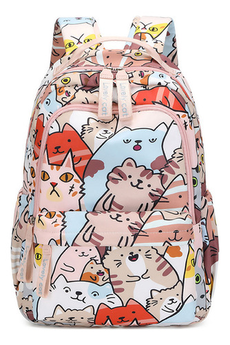 (1 #molde) Mochila Escolar Con Estampado De Gato, Bolso De H