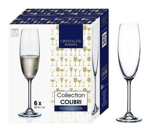 Set 12 Flauta Bohemia Champagne Crystalite Colibri 220 Ml