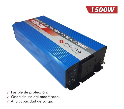 Imagen 2 de 7 de Inversor De Tensión 1500w Ficatto 12v Camping Auto Usb