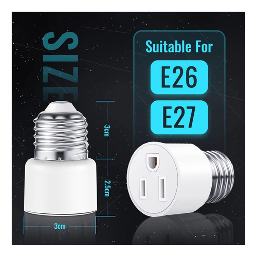 N Adaptador E26/e27 De 3 Clavijas De Enchufe A Enchufe,