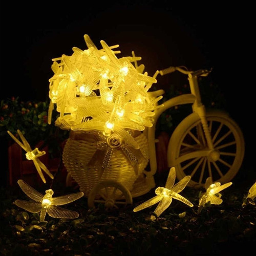 Imagen 5 de 9 de Guirnalda Libélula Cálida Solar De 50 Luces Led