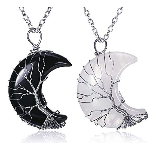 2 Collares De Cristal Con Diseño De Árbol De La Vida Y Luna 