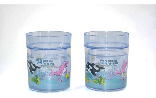 Imagen 1 de 1 de Vaso Plástico Con Gliter *2 Unidades Mundo Marino 238 Cc