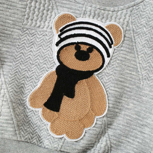 Conjunto Casual Niños Estilo Tejido Con Estampado De Osito Gris 12-18 Meses