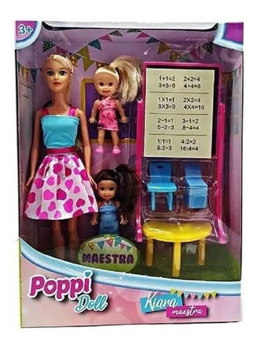 Imagen 3 de 5 de Muñeca Kiara Maestra Articulada Alumnas Pizarron Y Accesorio