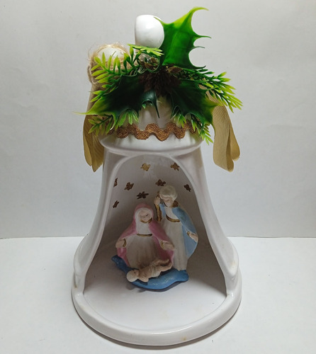 Campana De Ceramica Con Pesebre Navideño