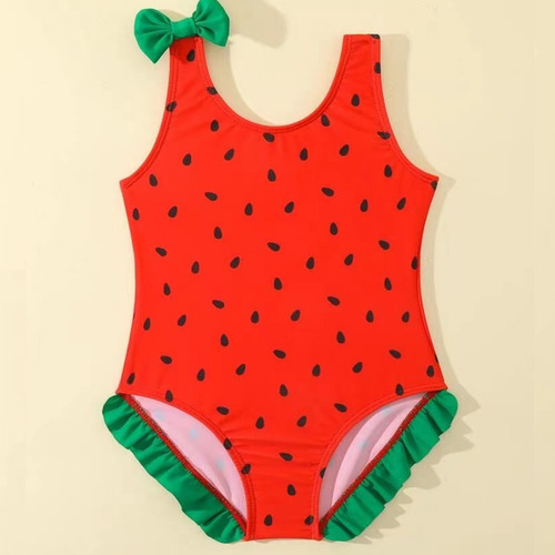 Bañador Rojo Para Bebé Malla Enteriza Con Estampado Sandía Rojo Lisa 18-24 M