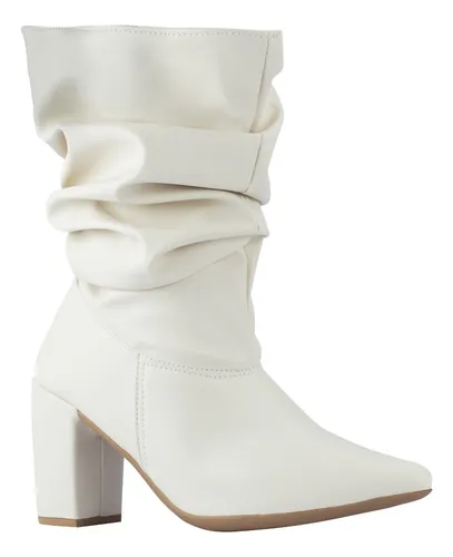 Bota Slouchy Cano Médio Confort Enrugado Salto Alto Moderna