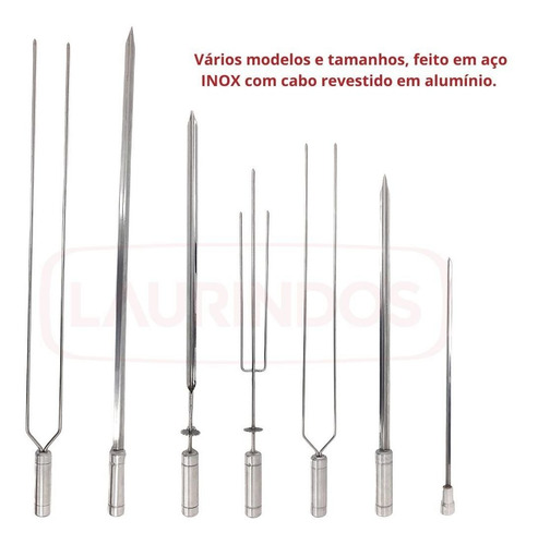 4x Espetos De Inox Lâmina 40cm Duplo/coração Para Churrasco