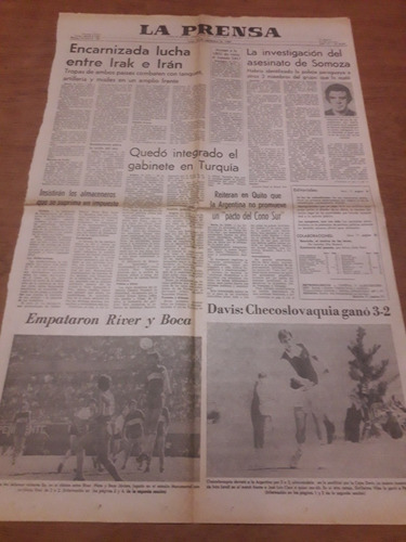 Tapa Diario La Prensa 22 09 1980 Somoza River Vs Boca Davis 