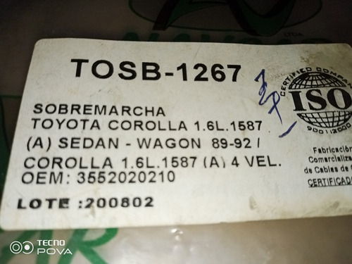 Guaya Sobremarcha Tosb-1267/toyota Corolla 1.6l 
