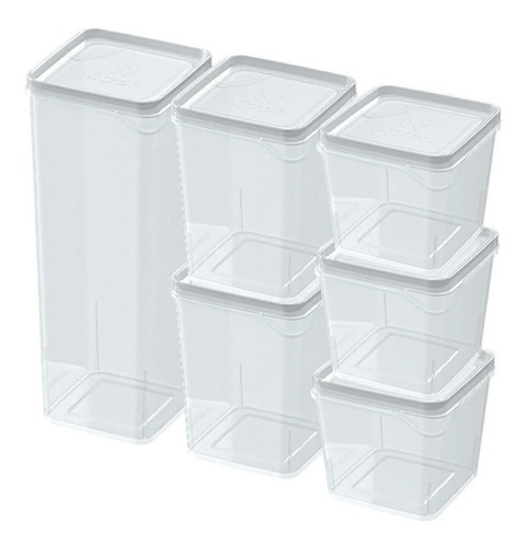 Kit 6 Potes Modulares Porta Mantimentos Branco Bpa Free