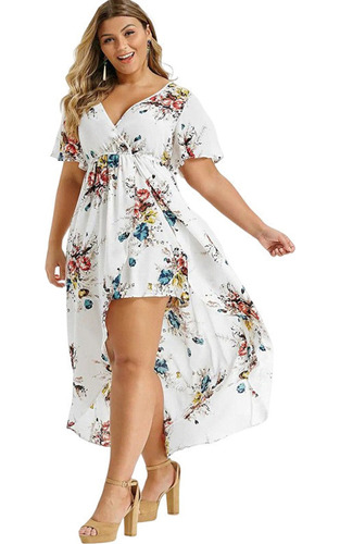 Vestido De Fiesta Irregular Estampado De Talla Grande Mujer