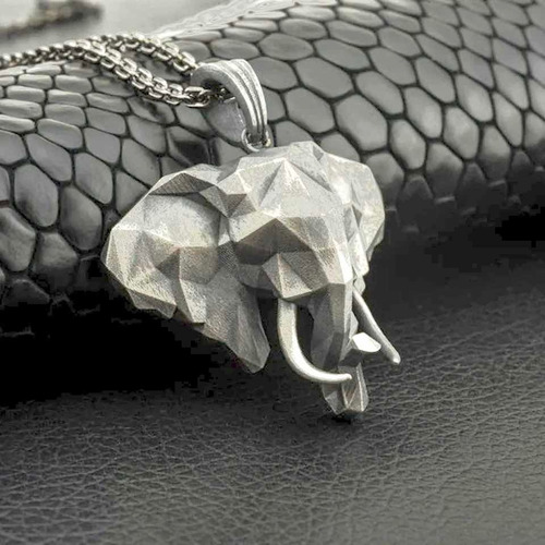 Imagen 6 de 9 de Collar 2 Capas Con Colgante Elefante 3d Acero Quiúrgico