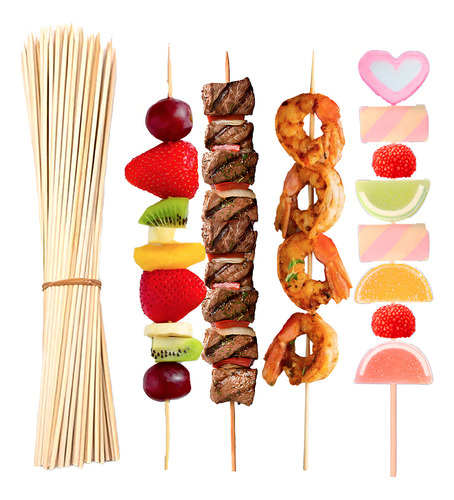 200 Palillos De Bambú Natural De 25cm Para Brochetas De Punta Afilada