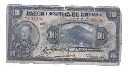 Liquido Billete De Bolivia.  10 Pesos Bolivianos 1928 Grande