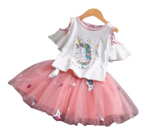 Conjunto Niña Unicornio 4 A 5 Años Blusa Y Falda Rosa