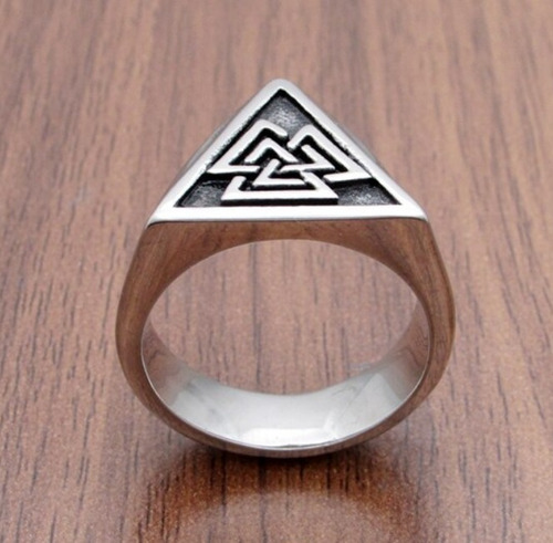 Anillo Valknut Simbolo Vikingo Triangular Acero Inoxidable