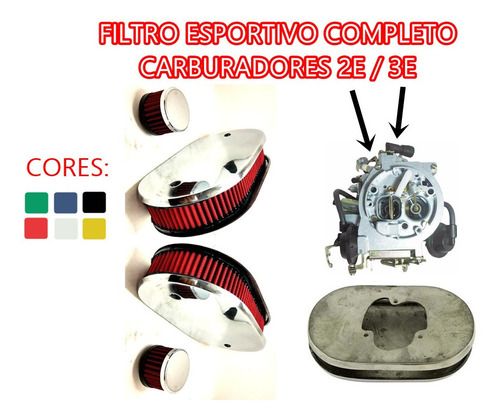 Filtro De Ar Esportivo Opala Gol Vários Modelos Carburador