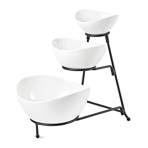 Set De 3 Tazones De Servir Soporte Metálico Plegable D...