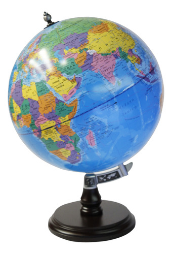 Globo Terráqueo Ø30cm Merid. Metálico Base De Madera Elbrus Azul Negro