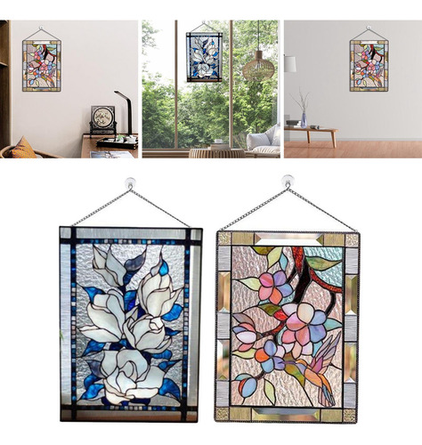 Panel De Ventana Rectangular De Vidrieras De 2 Piezas Para