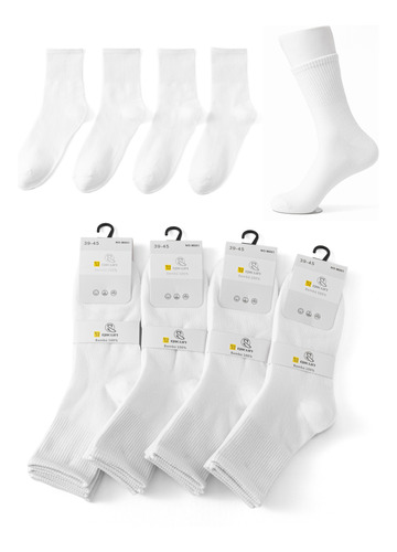 Pack 12 Calcetines Deportivo Larga Hombre  Bambú 100% Blanco