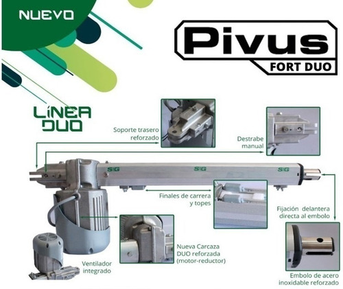 Motor Porton Pivotante Batiente 6mts Seg 2 Pistones 2 Hojas