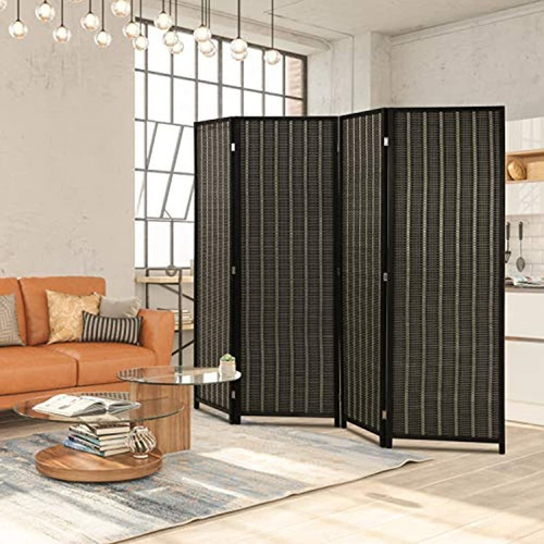 Imagen 2 de 6 de Biombo Plegable De Madera Color Negro/4 Paneles De 72in