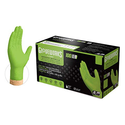 Guantes Ammex Gloveworks Hd Industrial Verde Nitrilo Con