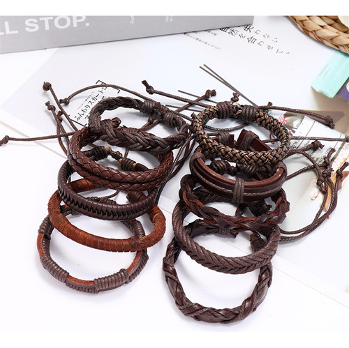 (g)juego De 10 Pulseras De Cuero Trenzado Sencillas