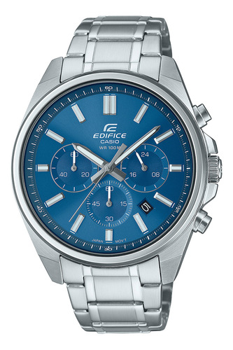 Relógio de pulso analógico Casio EFV-650D-2AVUDF para homens, fundo azul, com pulseira de aço inoxidável prateado e fivela simples