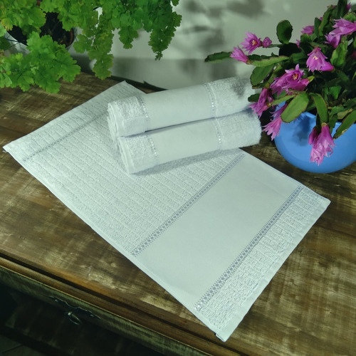Kit 25 Toalhas Lavabo Para Pintar Bordar À Máquina Lisa Cor Branco