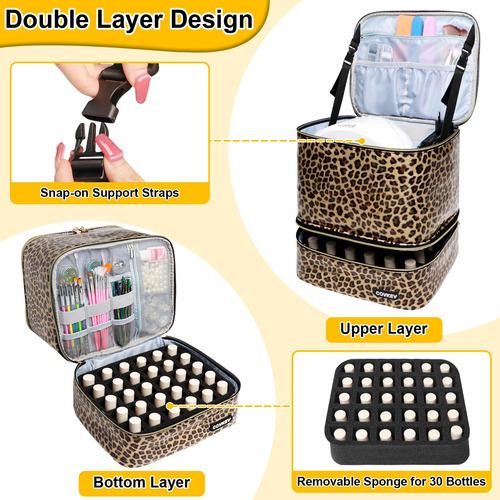 Bolso Para Manicura Neceser Estuche 30 Esmaltes Leopardo