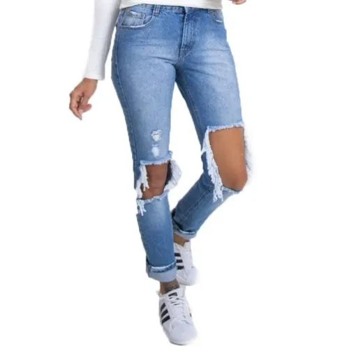 Cal a Jeans Destroyed Feminina Cintura M dia Lady Rock