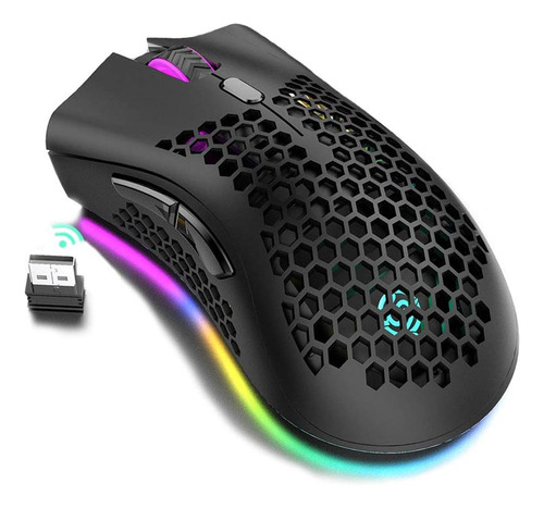 Mouse Attoe Gamer Ultraligero Inalambrico Usb Rgb Negro