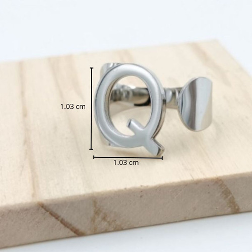 Anillo De Inicial Vie Or En Acero Inoxidable Q Plateado Ajustable