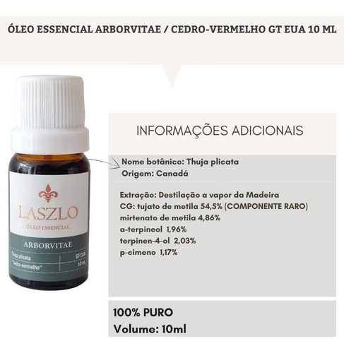 Oleo Essencial Arborvitae Cedro Vermelho Gt Eua Laszlo 10 Ml