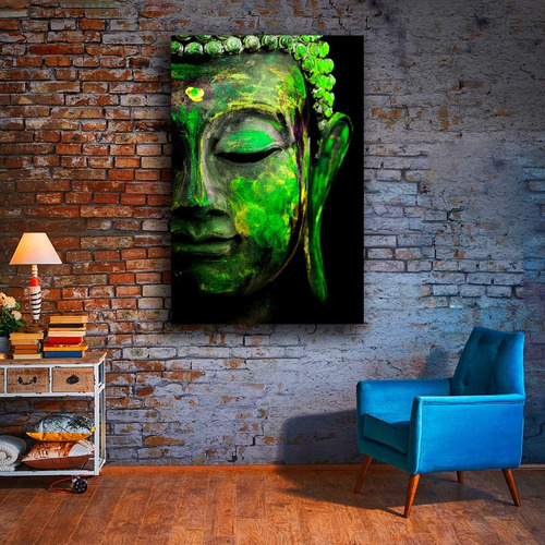 Imagen 4 de 9 de Cuadro Decorativo Canvas Espiritualidad Buda Colorido Verde