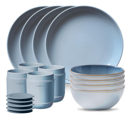 Vajilla Corelle, Cerámica, 4 Porciones, Azul Nórdico, 16 Uni