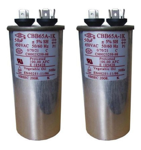Imagen 1 de 2 de Capacitor 50uf Microfaradios En Aceite 450vac +-5% Cbb65