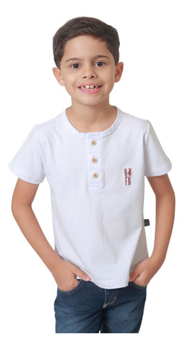 Camiseta Henley Infantil Branca