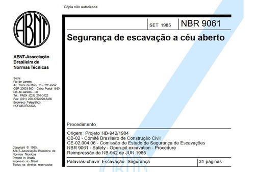 Abnt - Nbr 9061 - Segurança De Escavação A Céu Aberto
