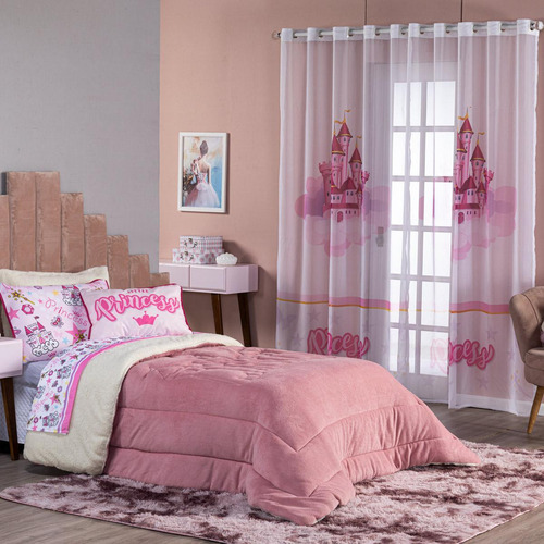 Kit Coberdrom Princesa Rosê com Almofada Casal Padrão 04 Peças